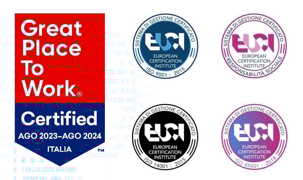 Intra Group è un'azienda certificata per Qualità, Sicurezza, Etica, Ambientale e Great Place to Work Italia
